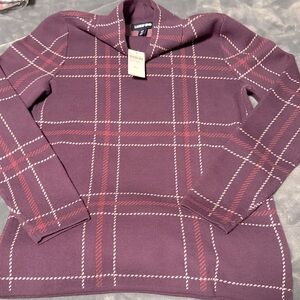 lands end women’s purple plaid turtle neck sweater size XS NWT